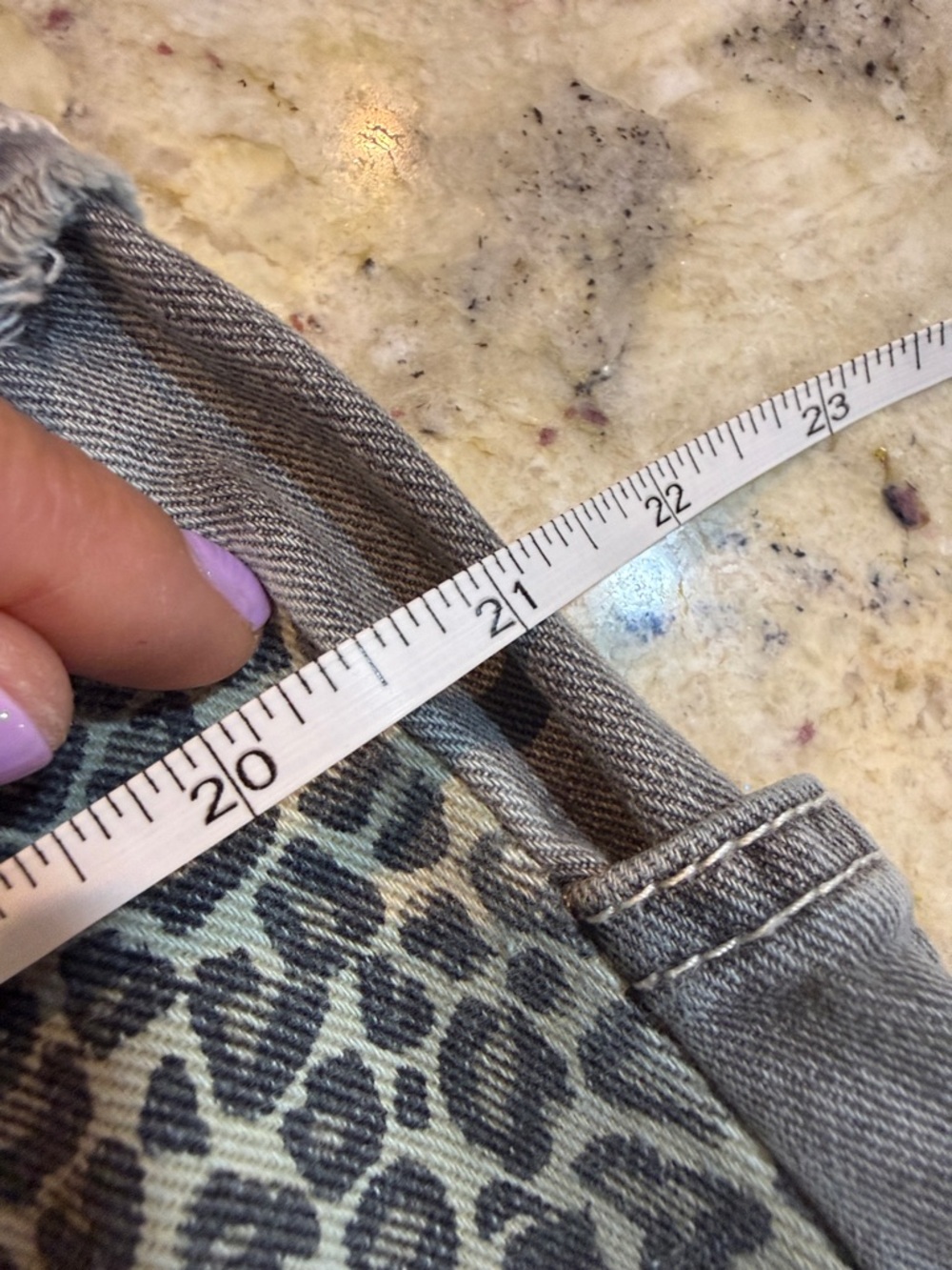 POL Women’s Printed Patchwork Leopard Denim Pants Gray/seafoam green Size Small - Picture 15 of 15